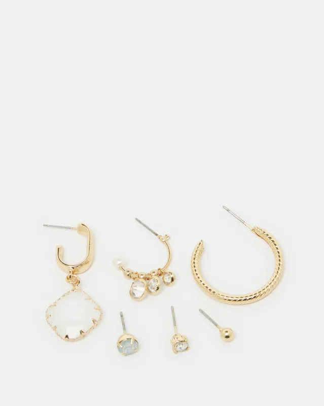 Women Gold Embellished Earring Set (6 Pairs) sold by Redtag