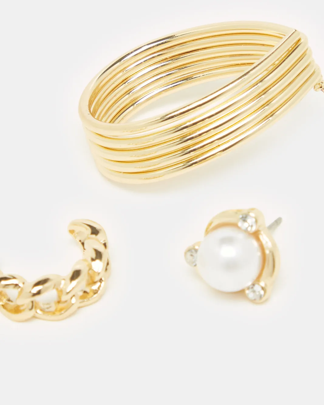 Women Gold Embellished Earring Set (3 Pairs) sold by Redtag product image thumbnail 3