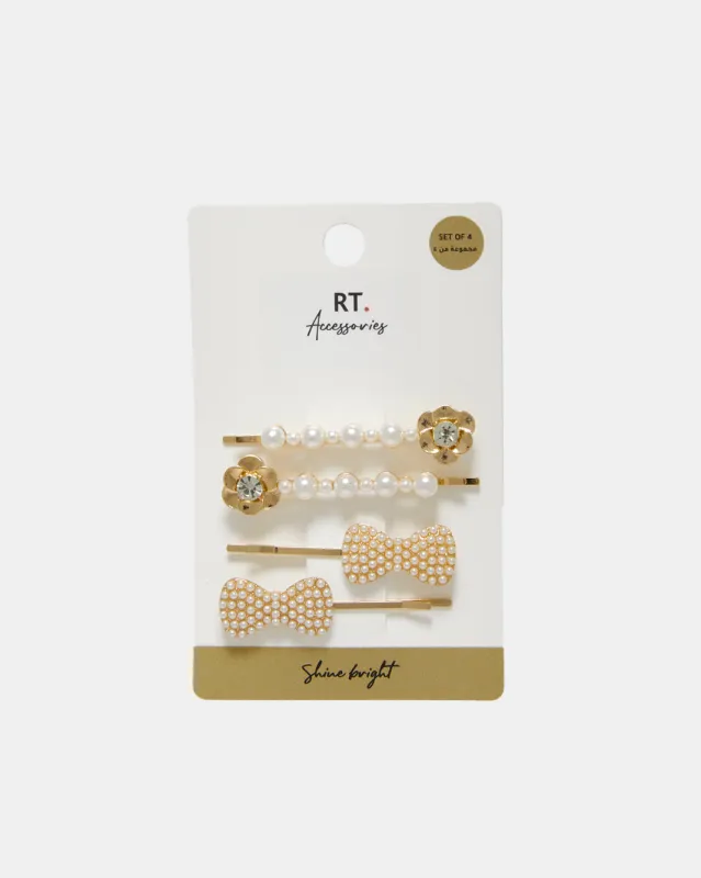 Women Gold  Embellished Hair Clip Set (4 Piece) sold by Redtag