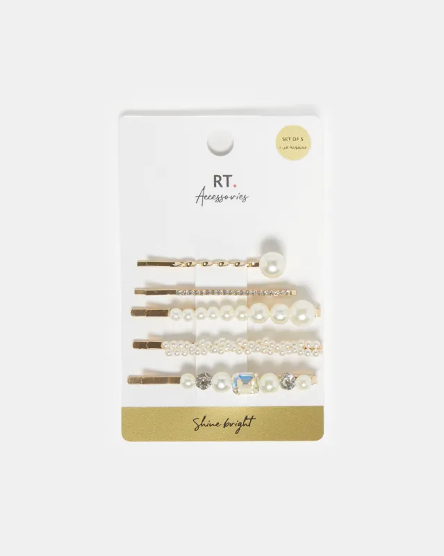 Women Gold Embellished Hair Clip Set (5 Piece) sold by Redtag
