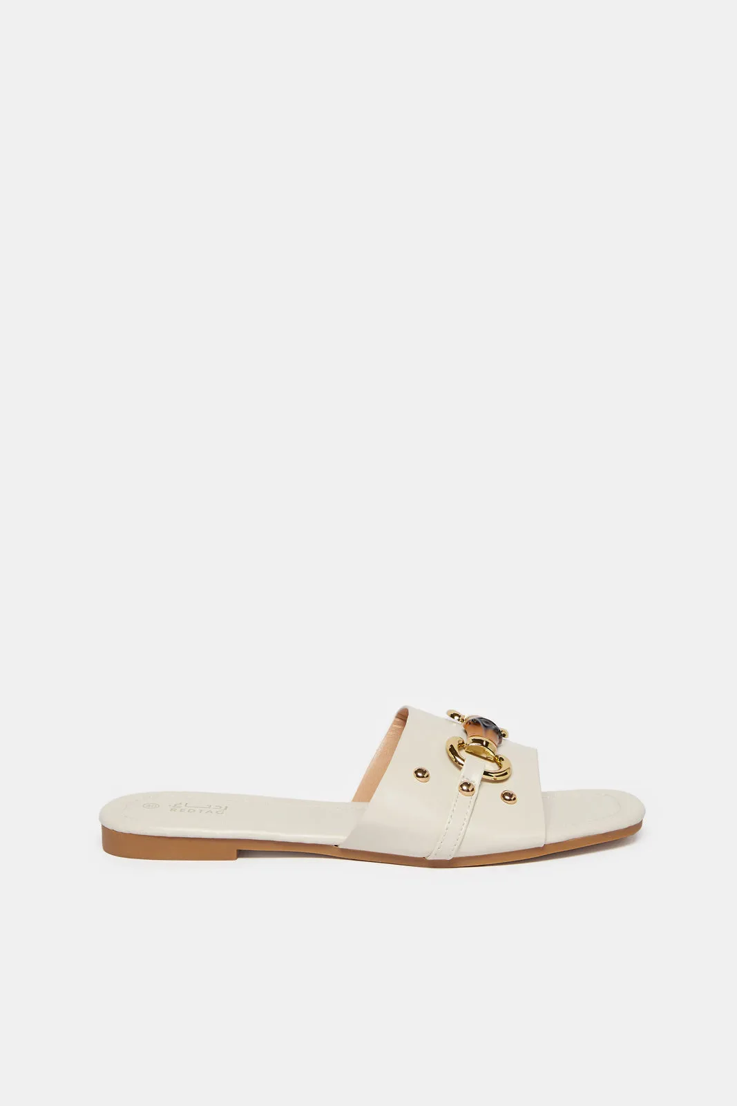 Women White Mule With Buckle Trim sold by Redtag