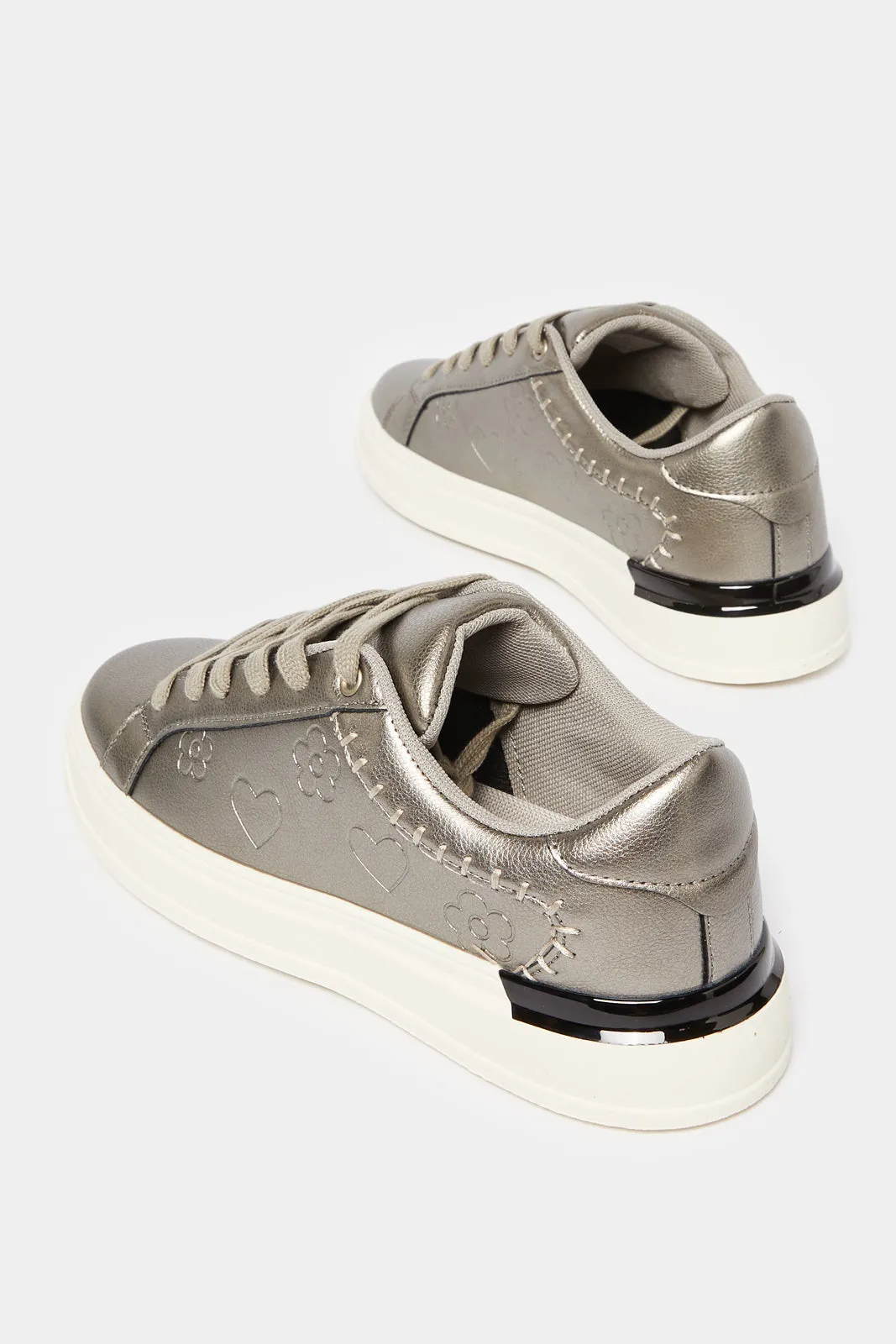 Women Grey Embellished Lace Up Sneakers sold by Redtag product image thumbnail 4