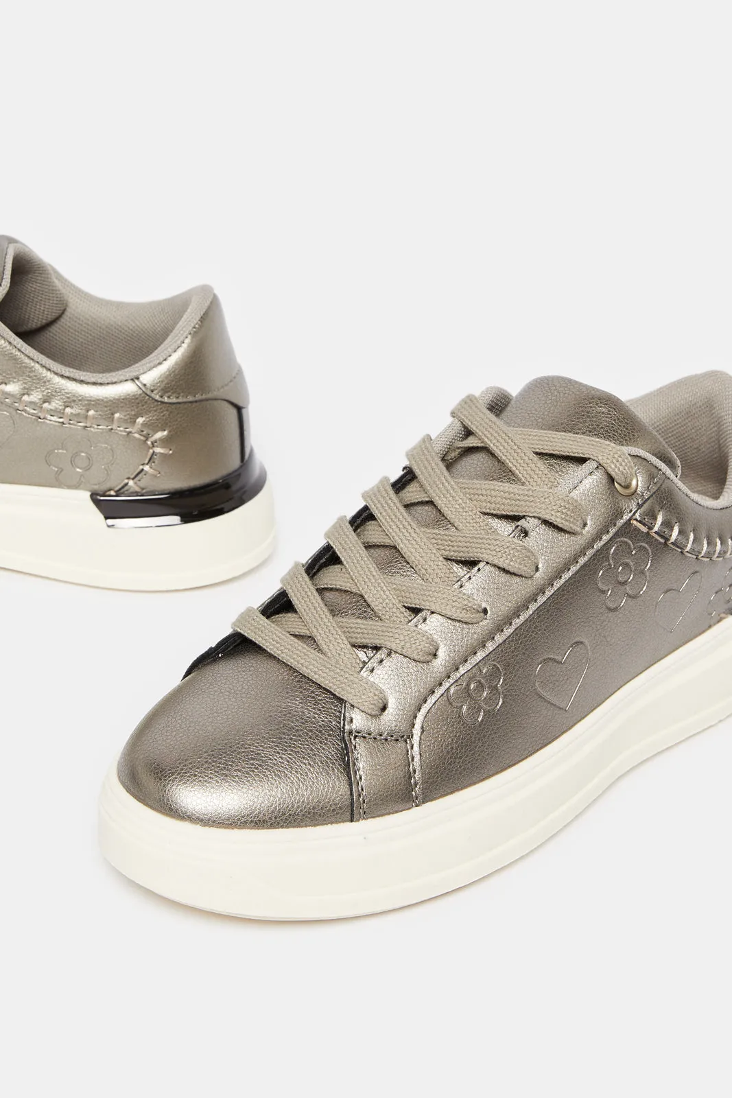 Women Grey Embellished Lace Up Sneakers sold by Redtag product image thumbnail 3