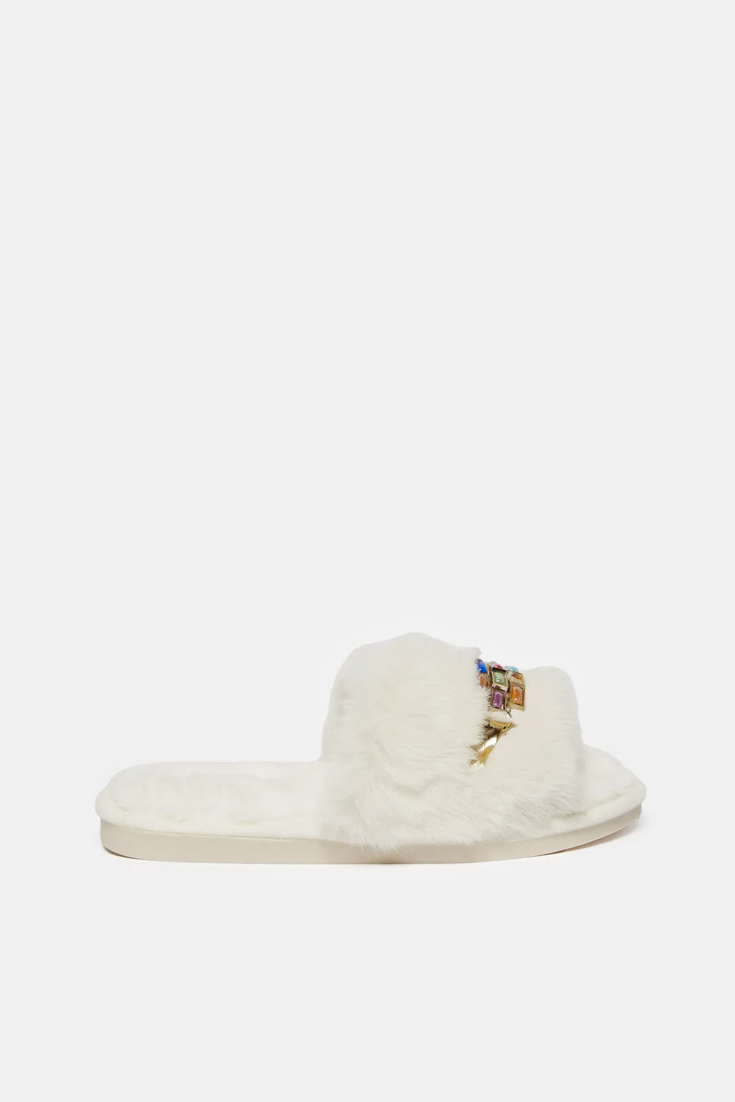 Women White Embellished Slipper sold by Redtag