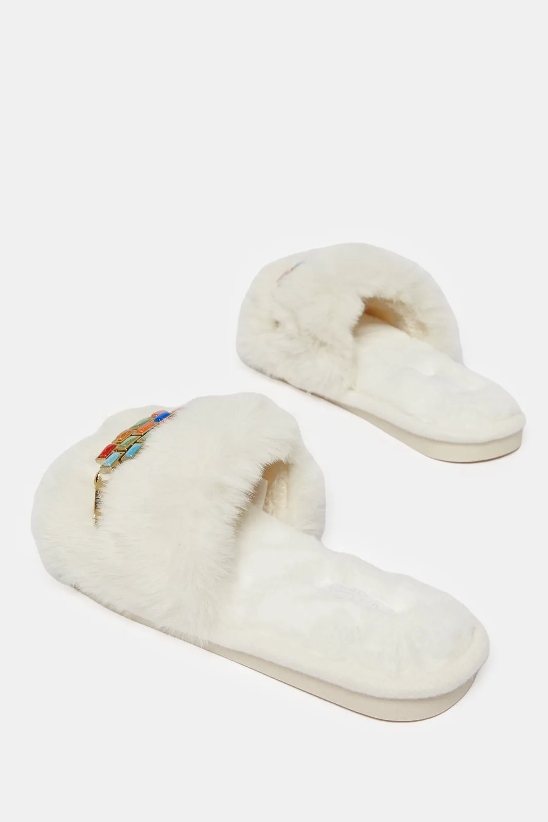 Women White Embellished Slipper sold by Redtag product image thumbnail 4