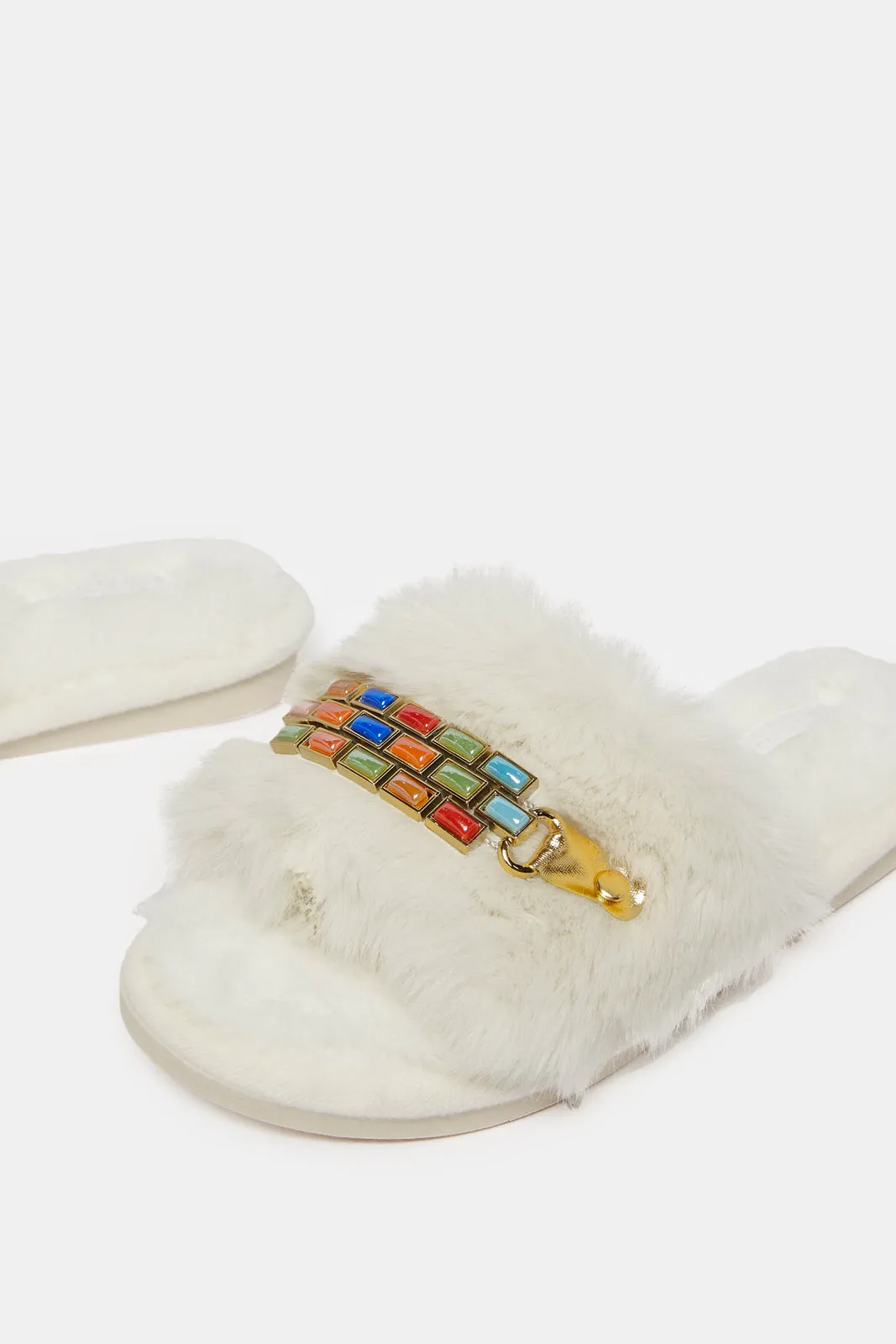 Women White Embellished Slipper sold by Redtag product image thumbnail 3