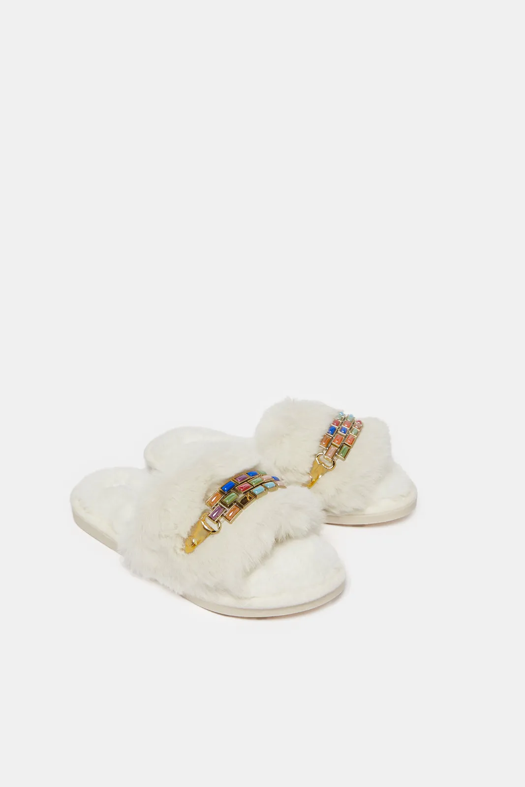 Women White Embellished Slipper sold by Redtag product image thumbnail 2