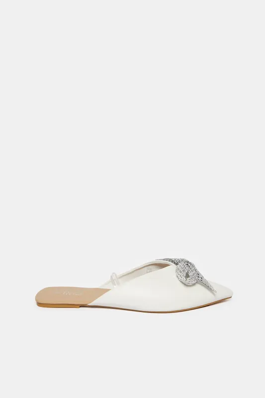 Women White Embellished Bow Trim Mule sold by Redtag