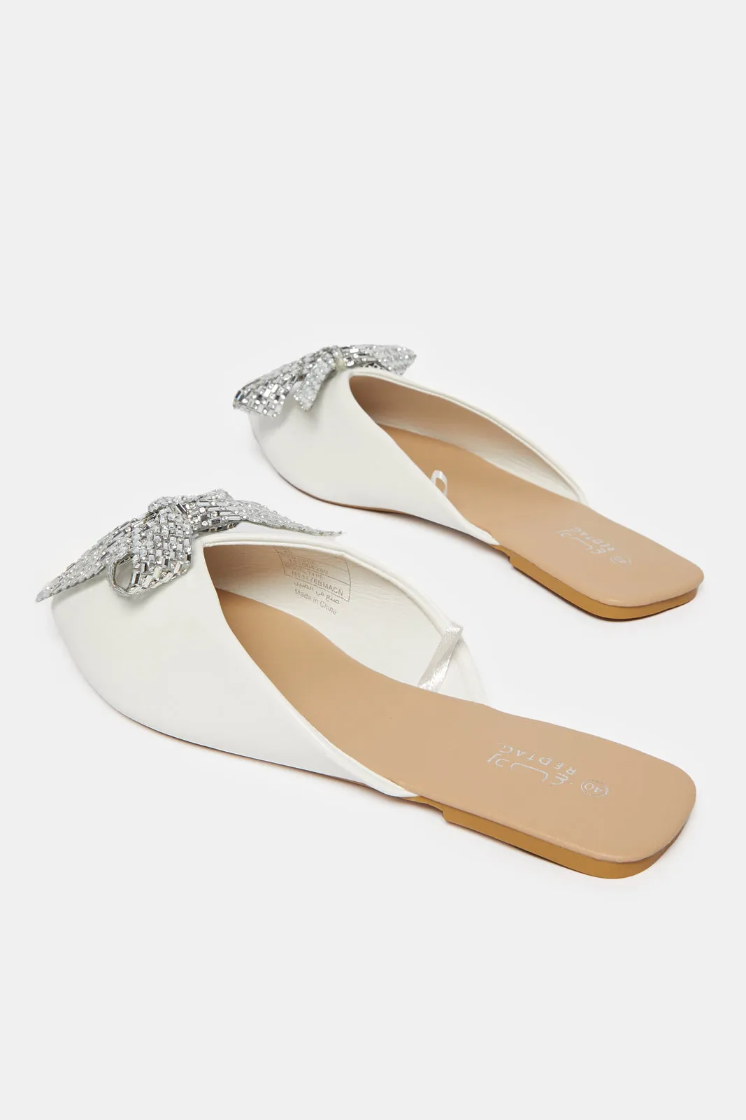 Women White Embellished Bow Trim Mule sold by Redtag product image thumbnail 4
