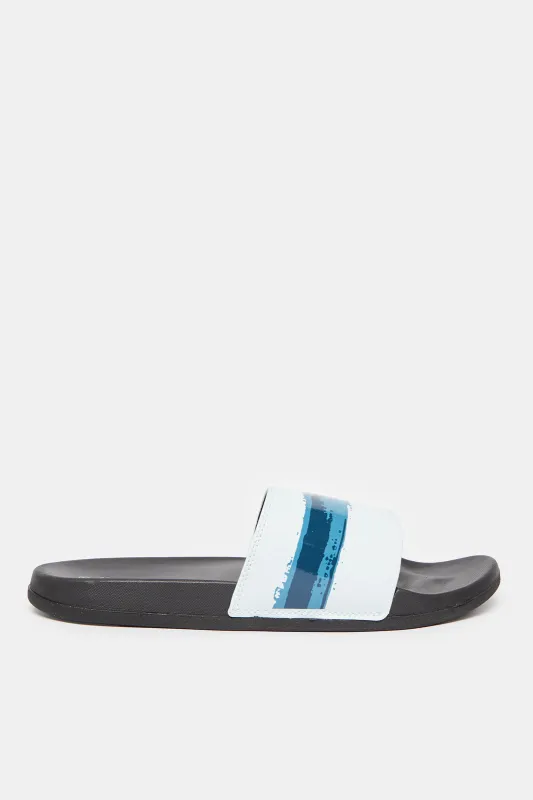 Men White And Black Printed Slide sold by Redtag