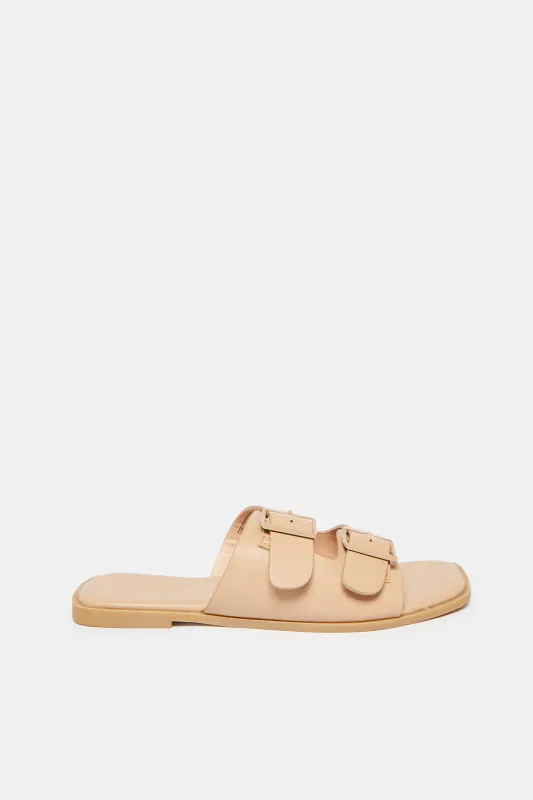 Women Beige Buckle Trim Mule sold by Redtag