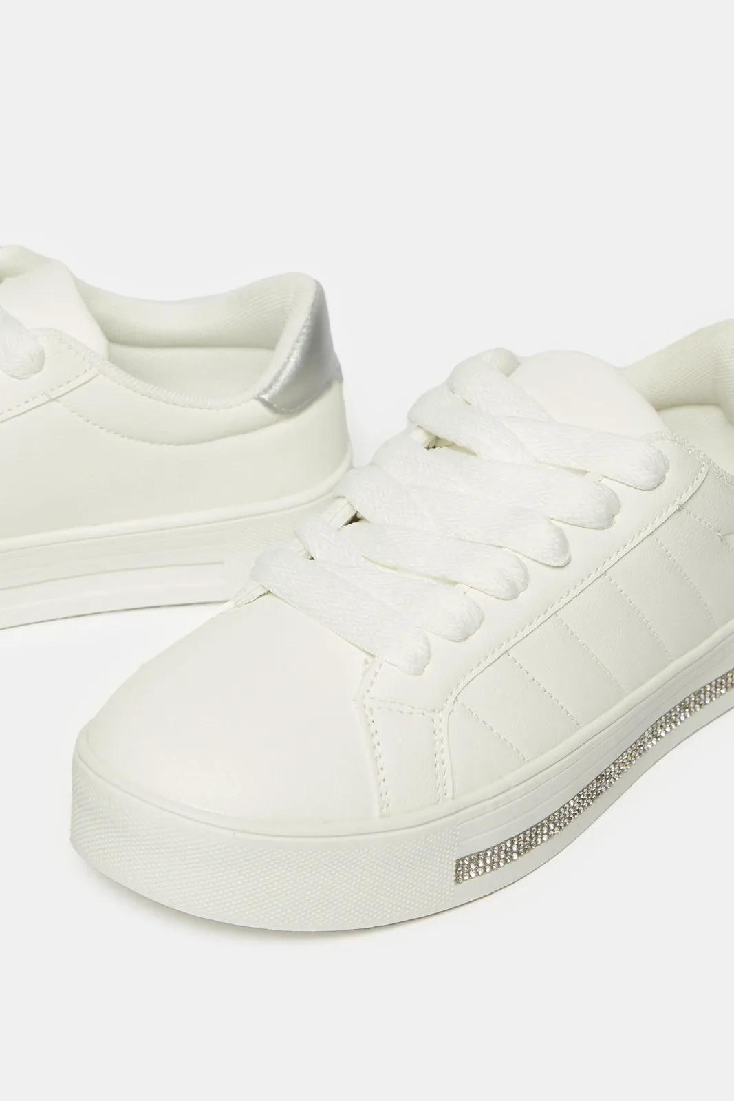 Women White Lace Up Embellished Sneakers sold by Redtag product image thumbnail 3