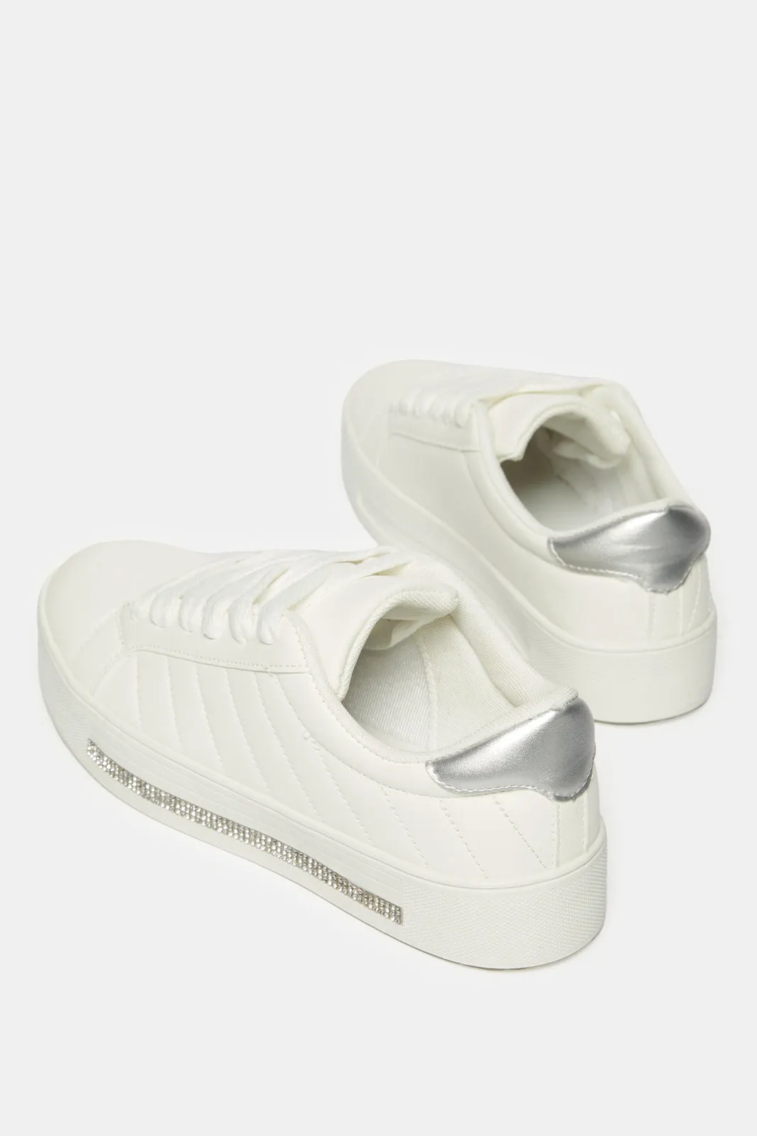 Women White Lace Up Embellished Sneakers sold by Redtag product image thumbnail 4