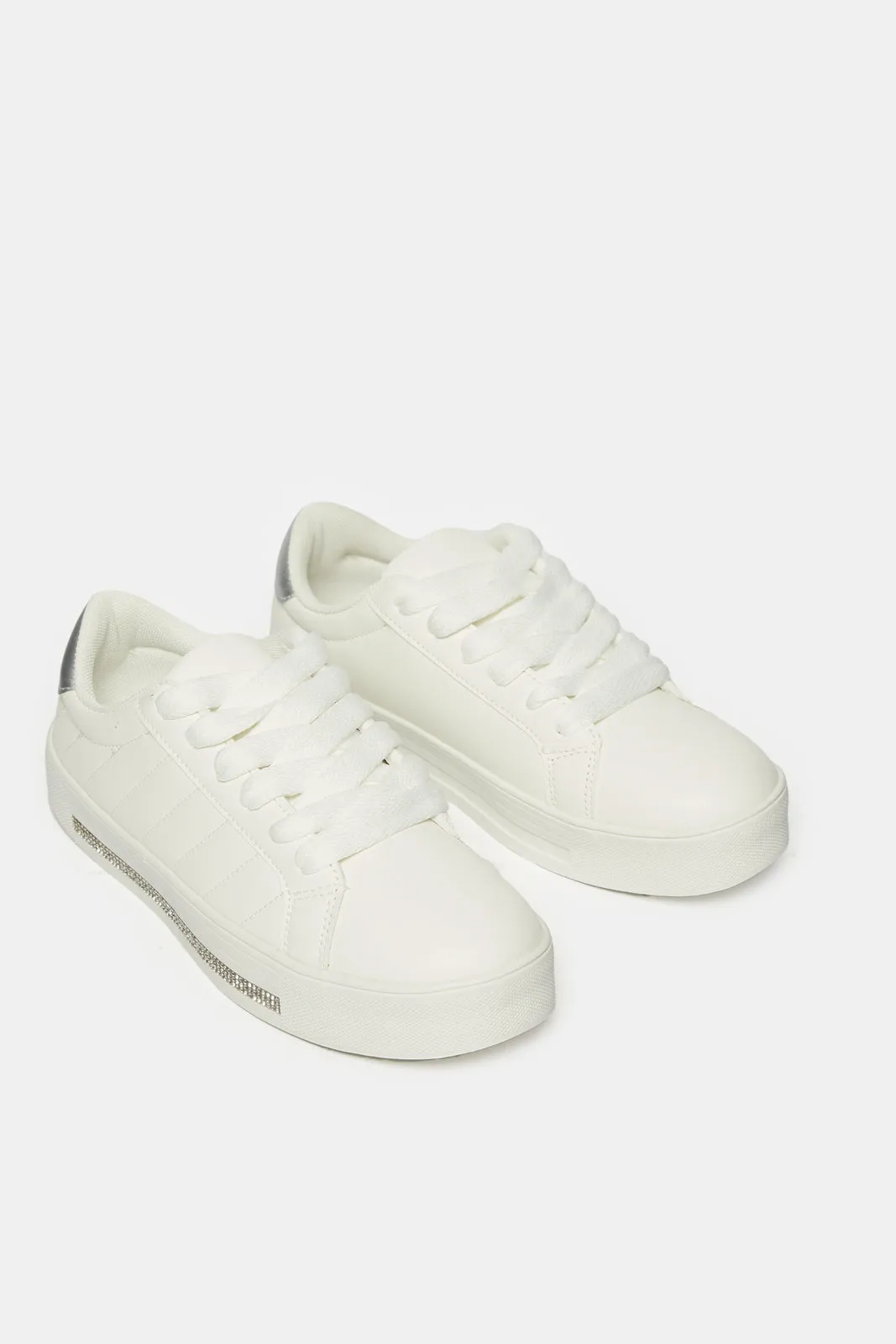 Women White Lace Up Embellished Sneakers sold by Redtag product image thumbnail 2