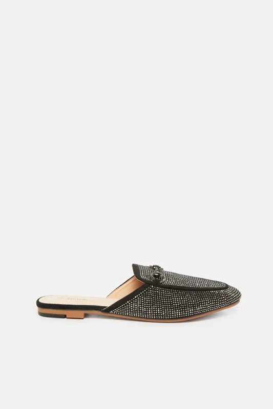 Women Black Stone Trim Loafer Mule sold by Redtag