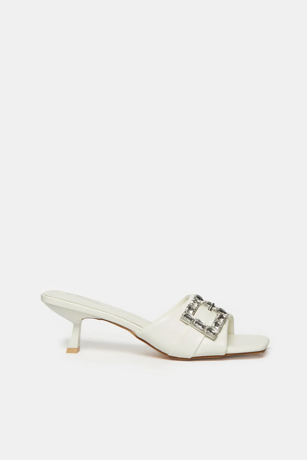 Women White Buckle Trim Mule sold by Redtag