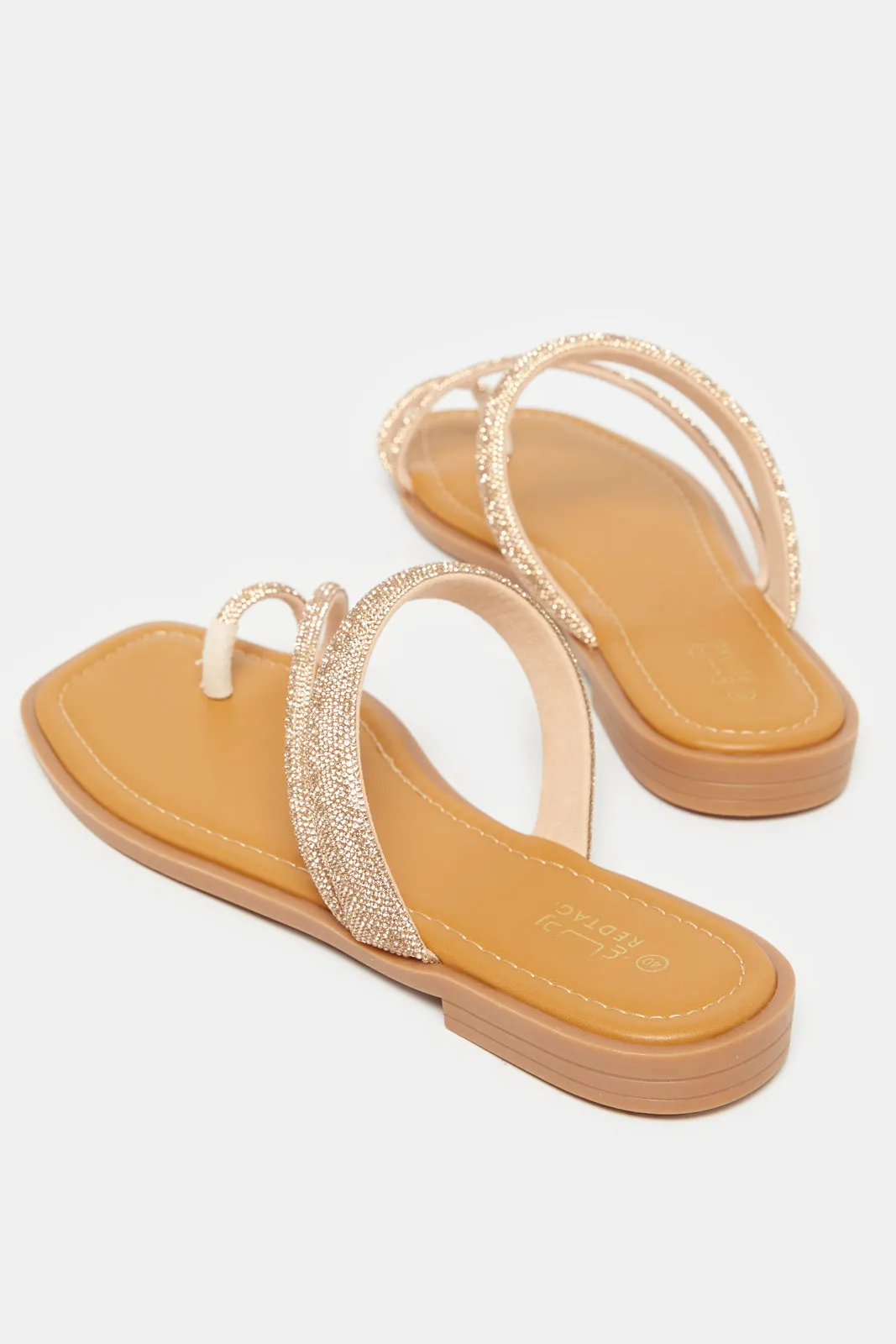 Women Beige And Gold Embellished Toe Ring Mule sold by Redtag product image thumbnail 4