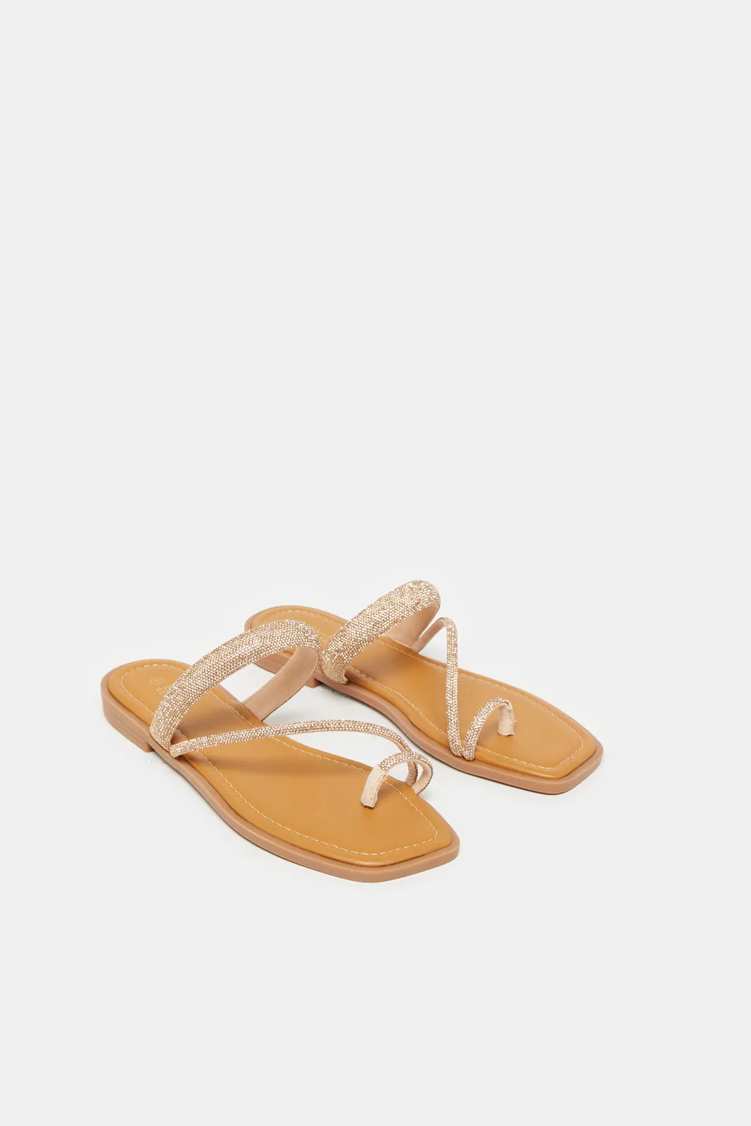 Women Beige And Gold Embellished Toe Ring Mule sold by Redtag product image thumbnail 2