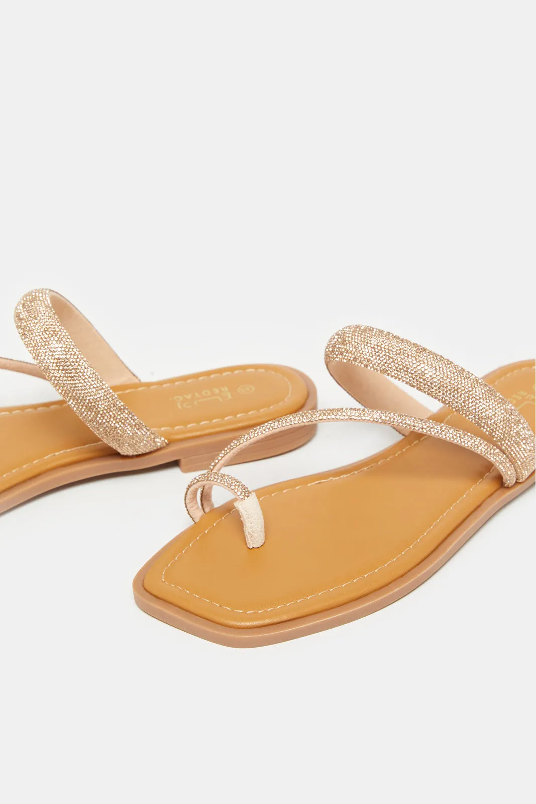 Women Beige And Gold Embellished Toe Ring Mule sold by Redtag product image thumbnail 3