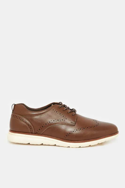Men Brown Textured Lace Up Derby Shoes sold by Redtag