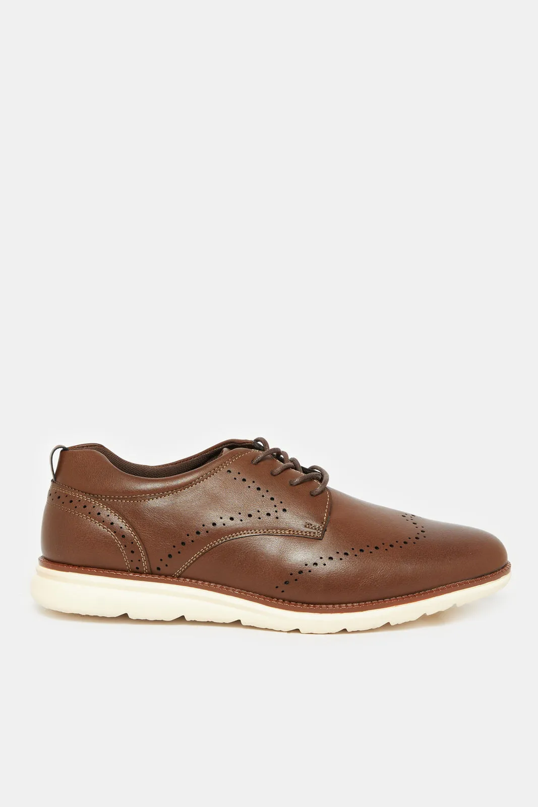 Men Brown Textured Lace Up Derby Shoes sold by Redtag