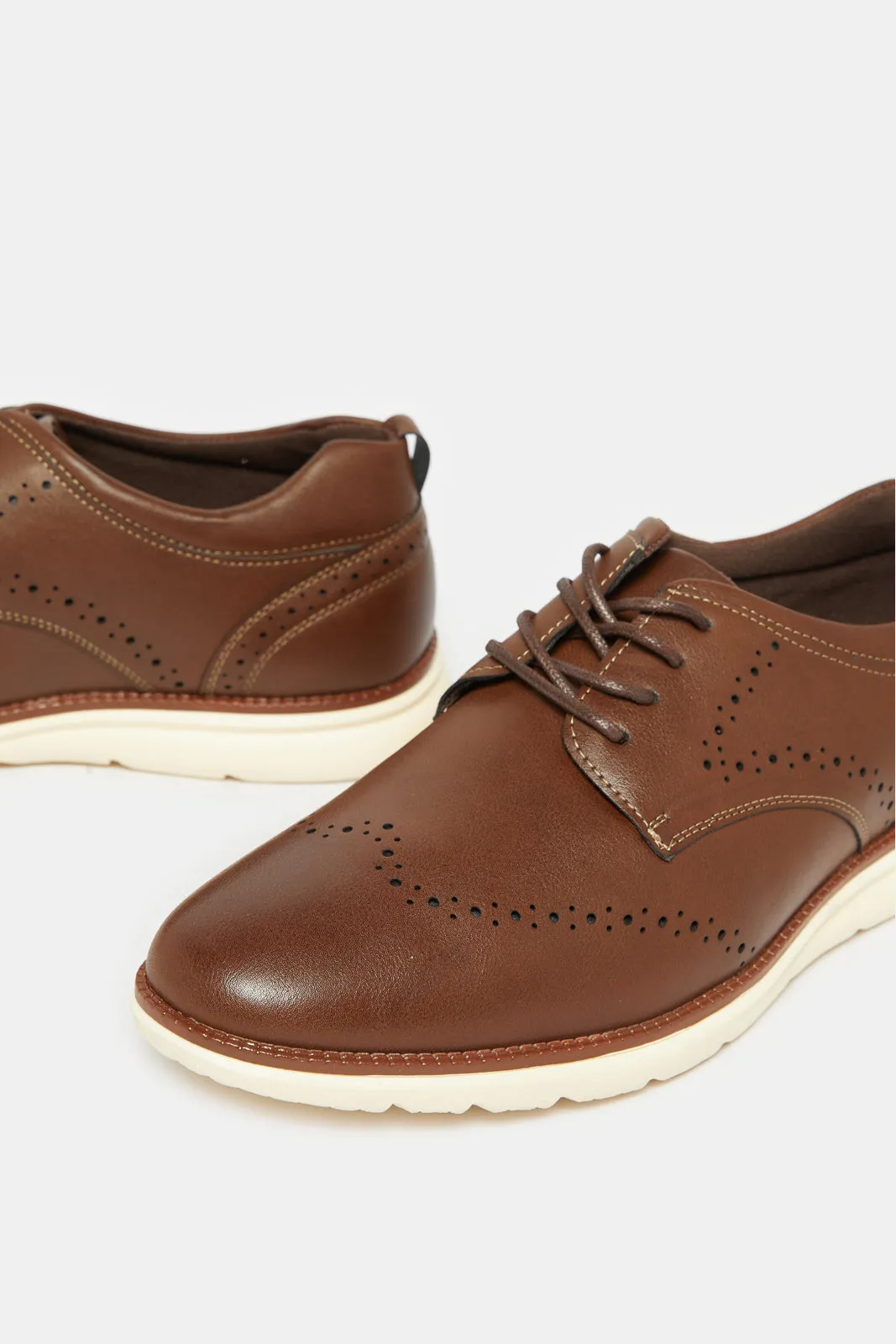 Men Brown Textured Lace Up Derby Shoes sold by Redtag product image thumbnail 3