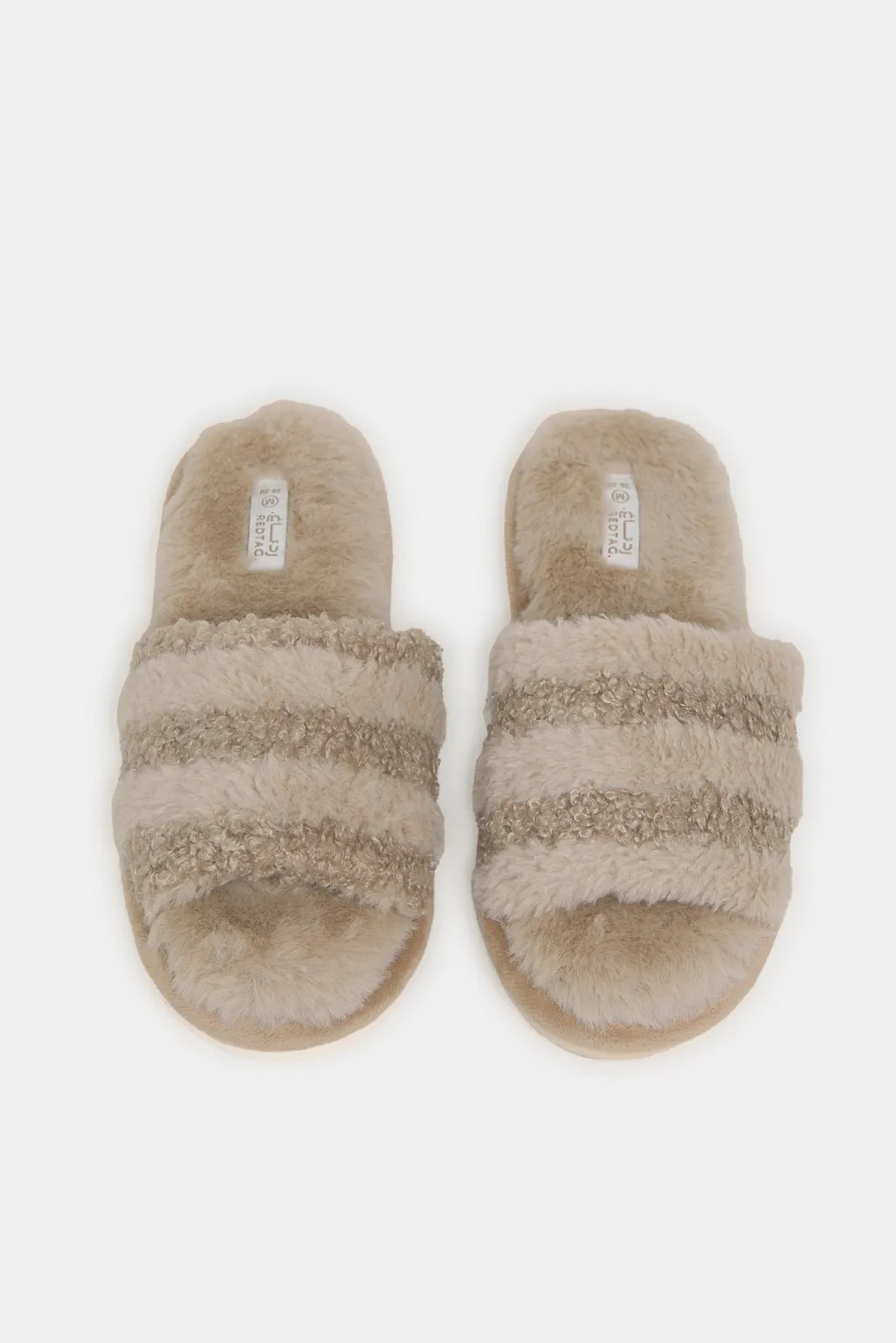 Women Beige Sherpa Stripe Detail Slippers sold by Redtag product image thumbnail 2