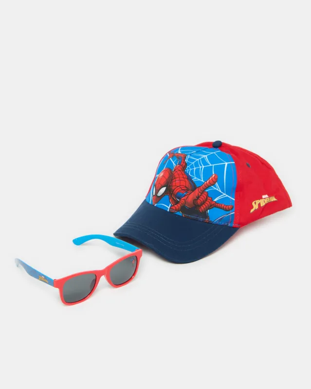Boys Blue And Red Spider Man Sunglasses With Cap (2 Piece) sold by Redtag