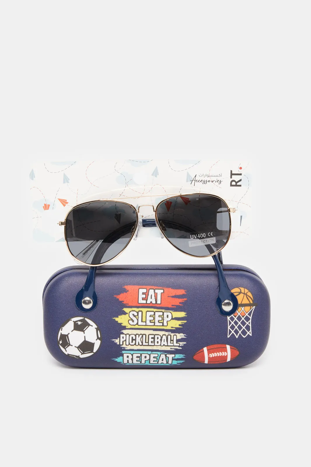 Boys Navy Aviator Sunglasses With Printed Case sold by Redtag