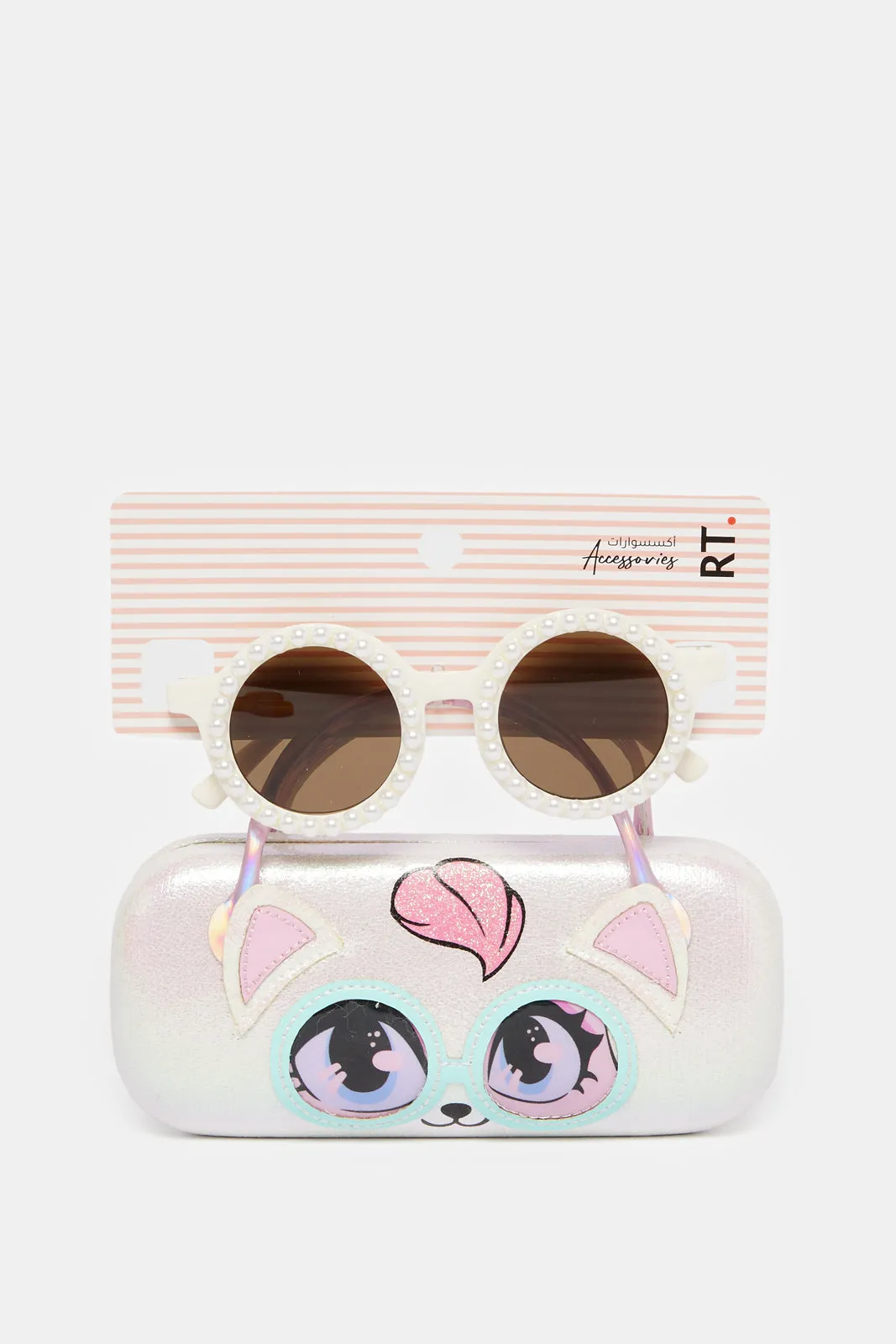 Girls White Round Sunglasses With Embellished Case sold by Redtag