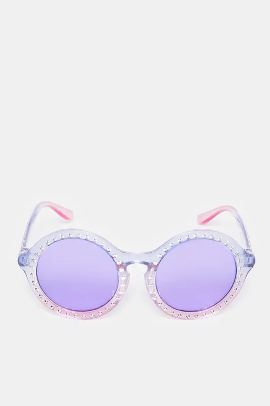 Girls Purple Round Embellished Sunglasses sold by Redtag