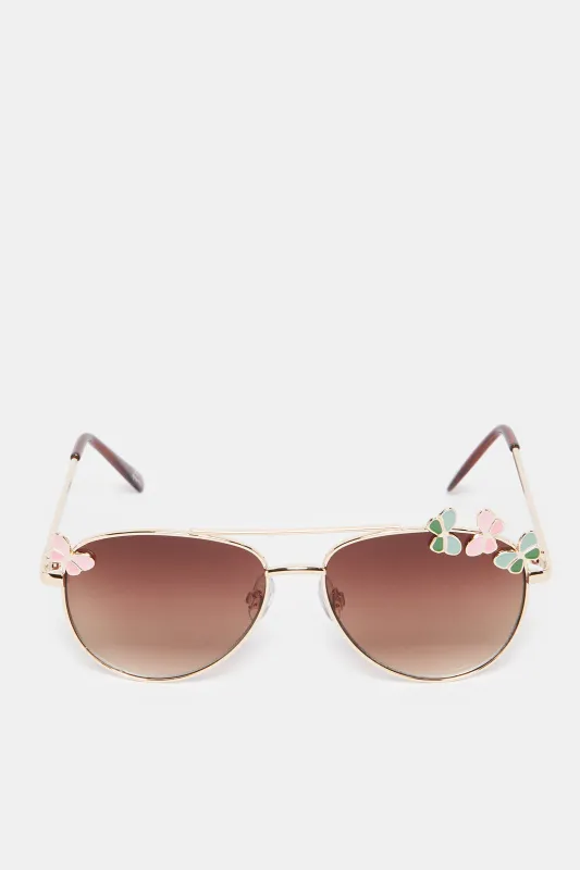 Girls Gold Aviator Embellished Sunglasses sold by Redtag