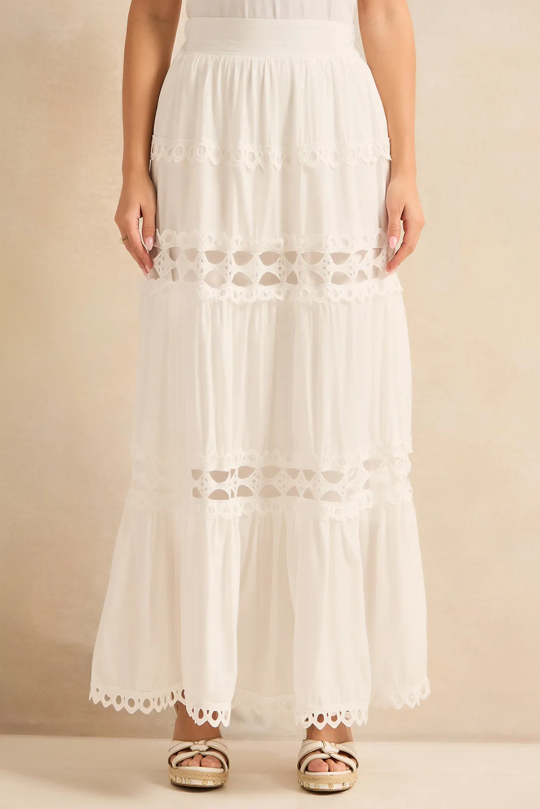 Women White Embellished Lace Skirt sold by Redtag