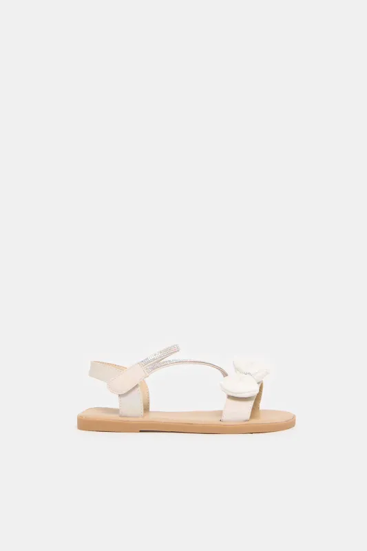 Girls Cream Bow Strap Sandals sold by Redtag