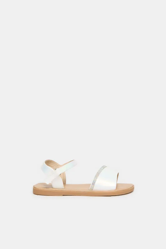 Girls White Diamante Embellished Sandals sold by Redtag
