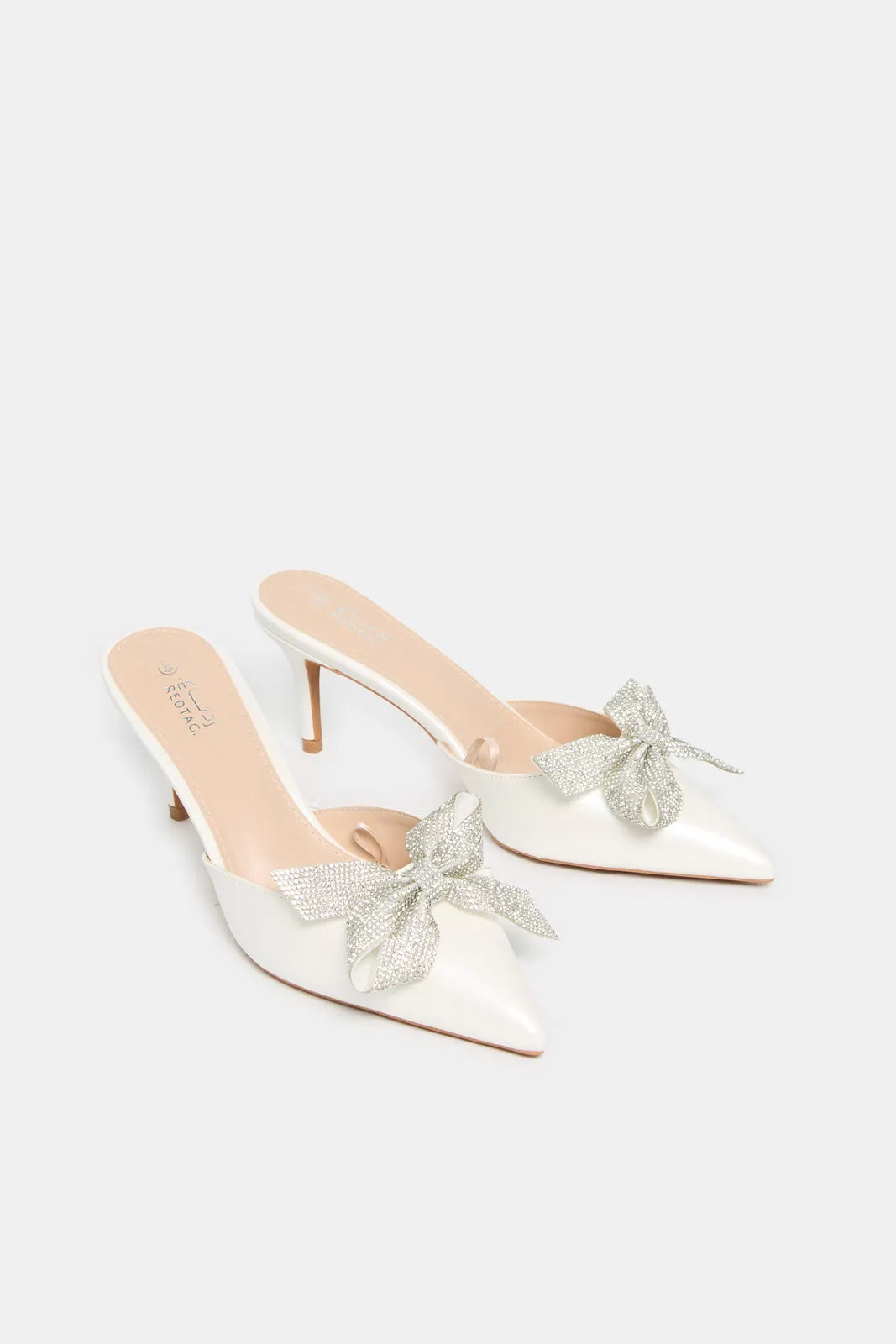 Women White Mule With Diamante Bow sold by Redtag product image thumbnail 2
