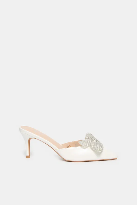 Women White Mule With Diamante Bow sold by Redtag
