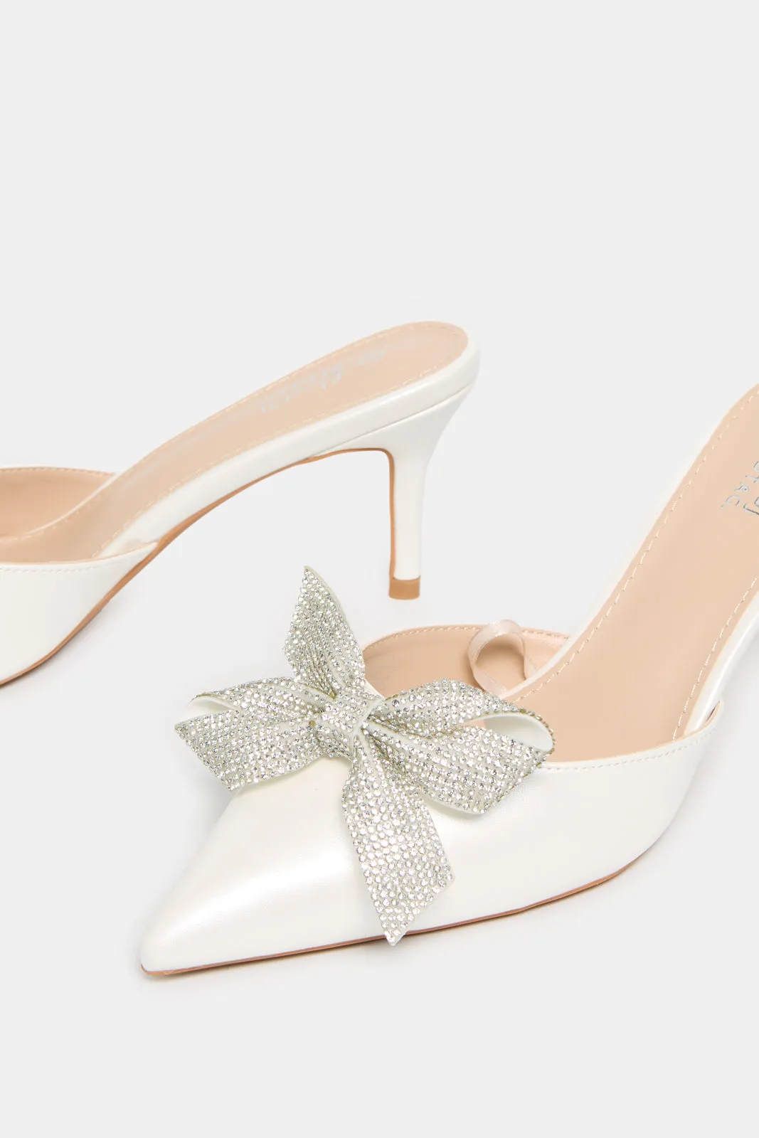 Women White Mule With Diamante Bow sold by Redtag product image thumbnail 3