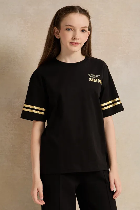 Senior Girls Black Printed T-Shirt sold by Redtag