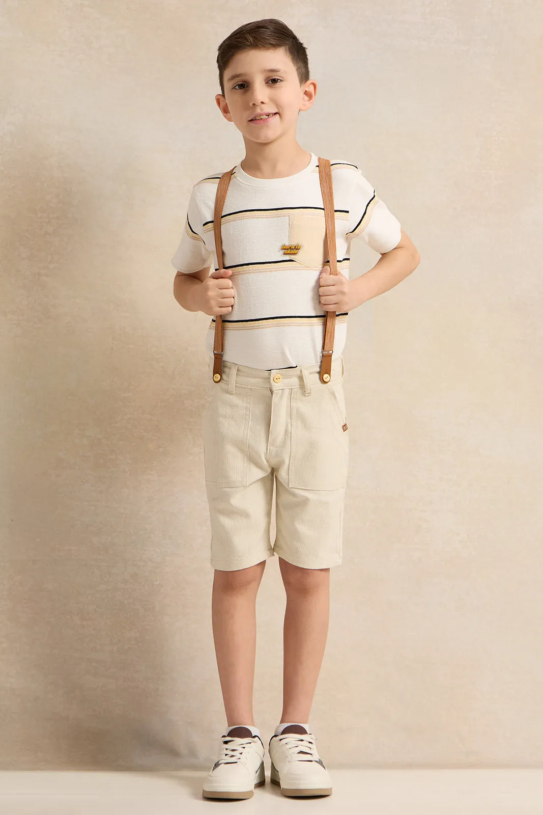 Boys Beige Shorts With Suspenders sold by Redtag product image thumbnail 2