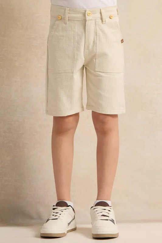 Boys Beige Shorts With Suspenders sold by Redtag