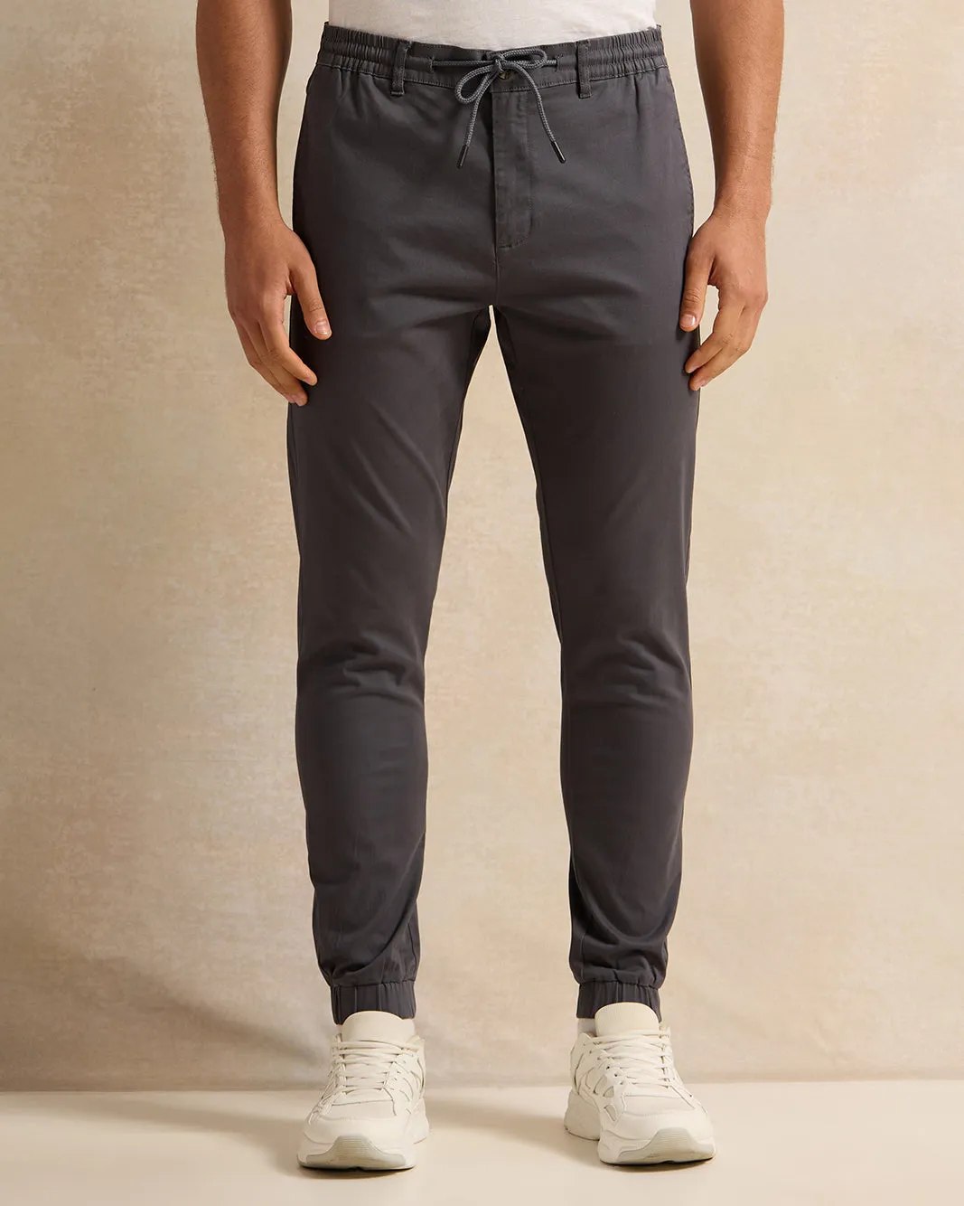 Men Grey Solid Twill Joggers sold by Redtag