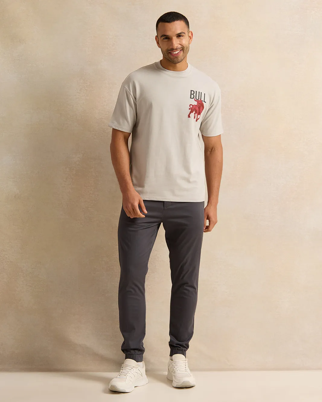 Men Grey Solid Twill Joggers sold by Redtag product image thumbnail 2