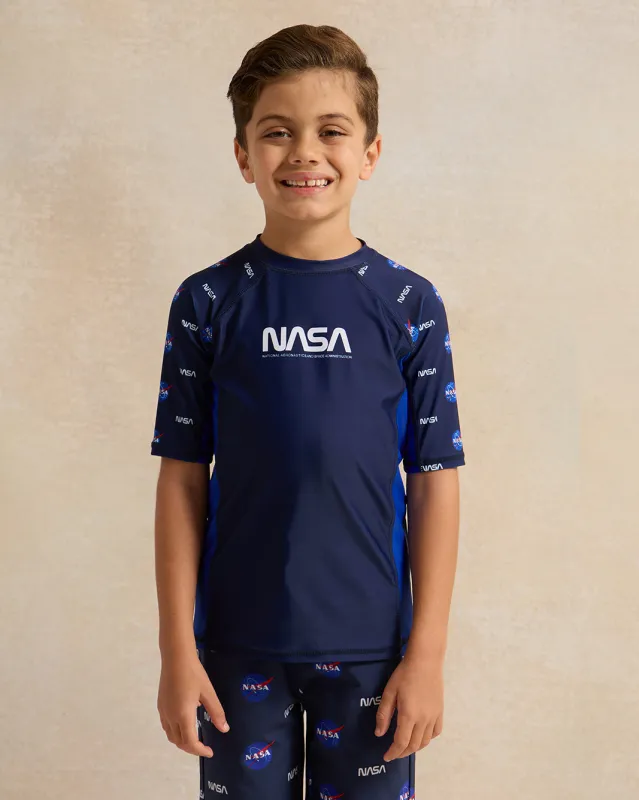 Boys Navy Nasa Rash Guard Swimwear T-Shirt sold by Redtag