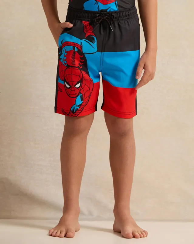 Boys Black Spiderman Swim Shorts sold by Redtag