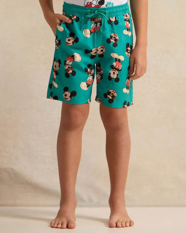 Boys Green Mickey Swim Shorts sold by Redtag