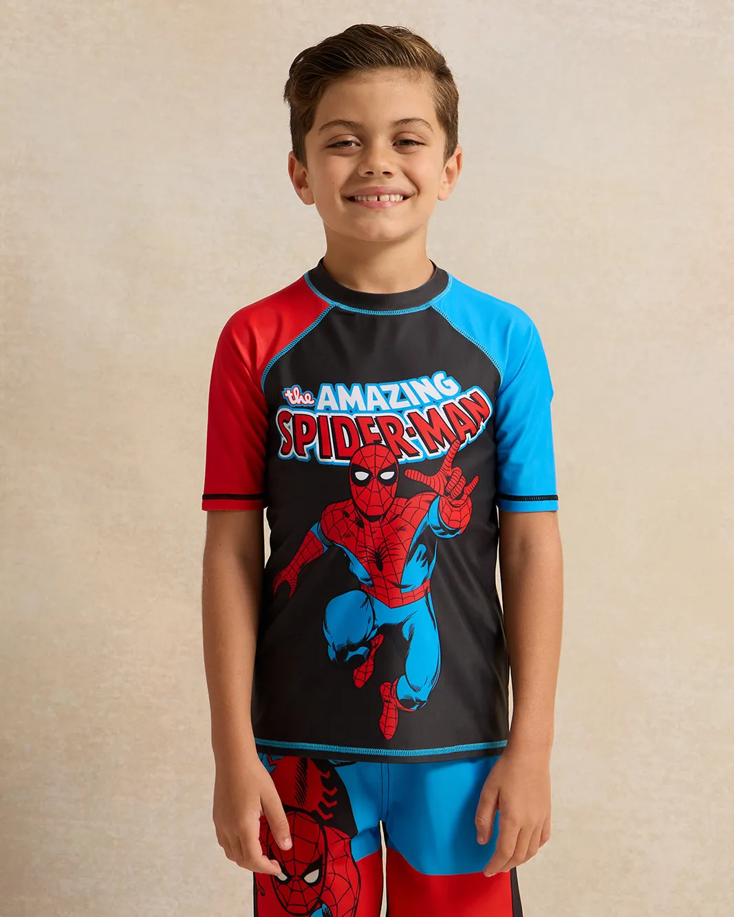 Boys Black Spider Man Rash Guard Swimwear T-Shirt sold by Redtag