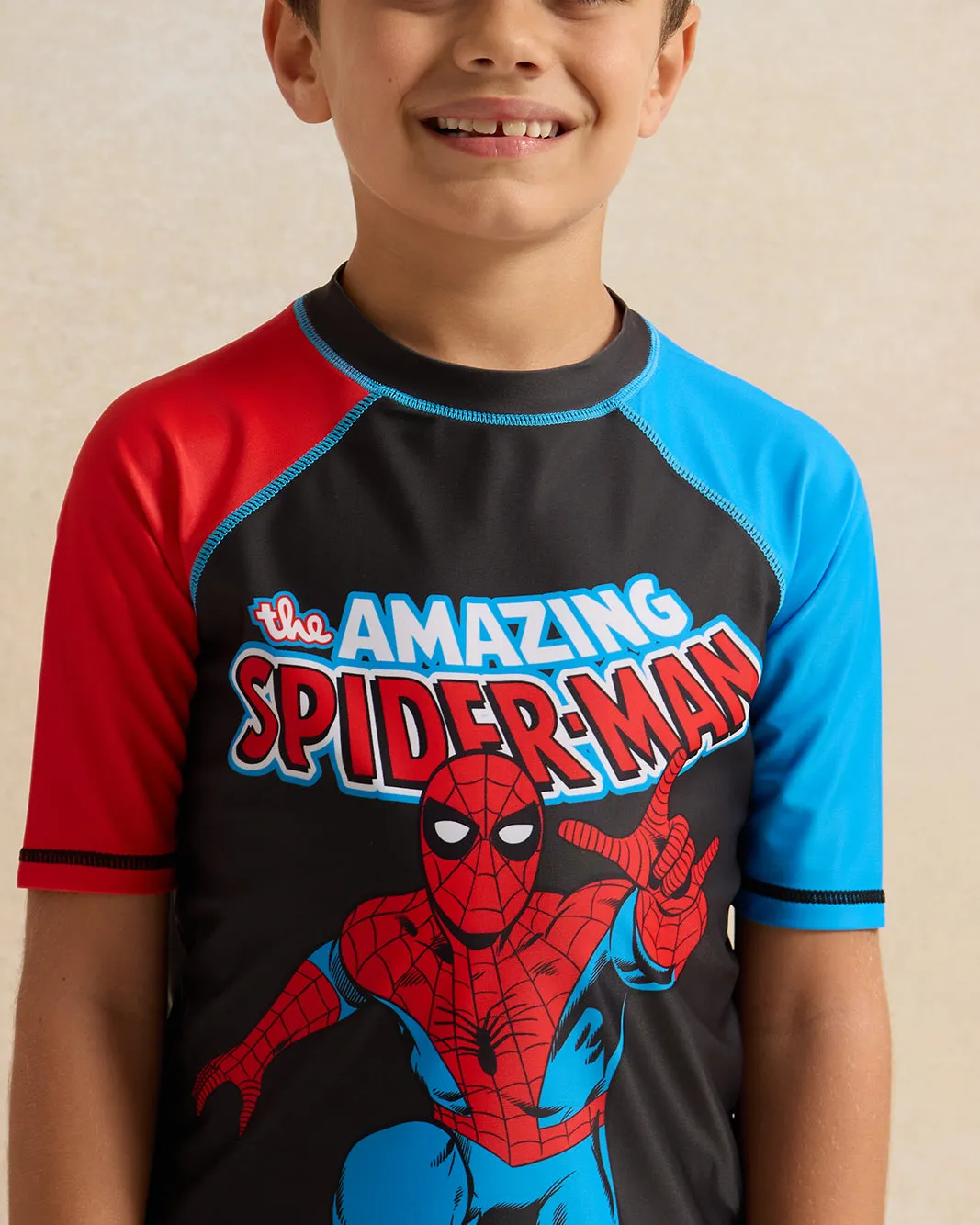 Boys Black Spider Man Rash Guard Swimwear T-Shirt sold by Redtag product image thumbnail 4