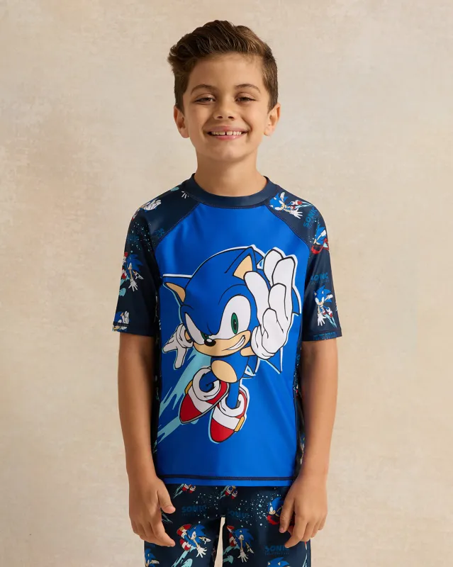 Boys Blue Sonic Rash Guard Swimwear T-Shirt sold by Redtag