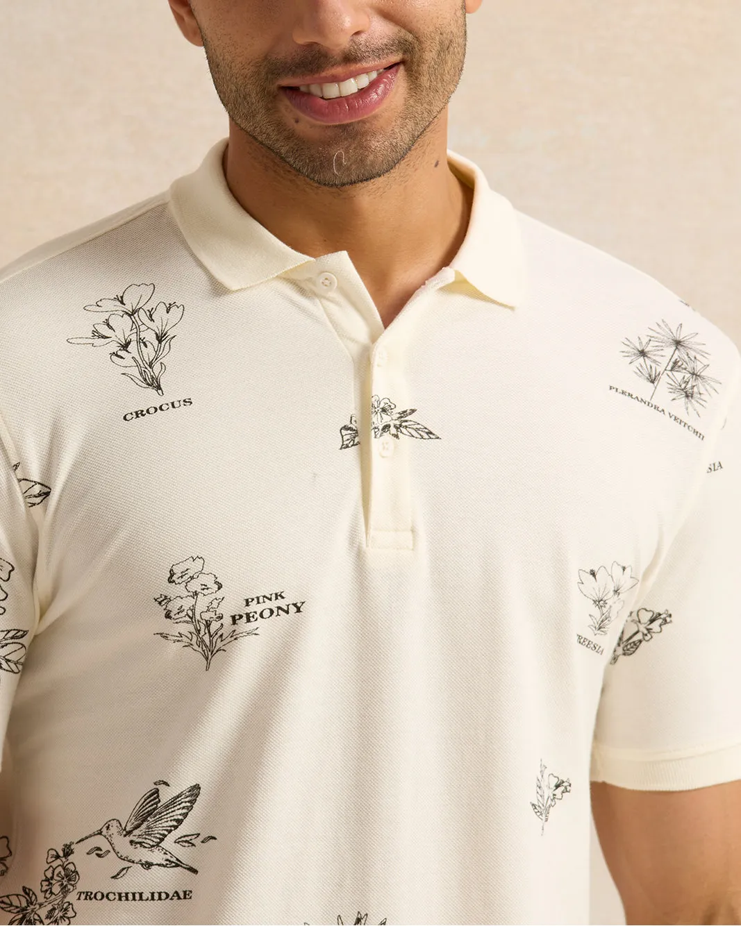 Men Beige Printed Polo Shirt sold by Redtag product image thumbnail 4